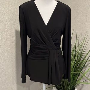 Tahari Womens Modal V-Neck Wrap Top Blouse Synched Black Sz. 10